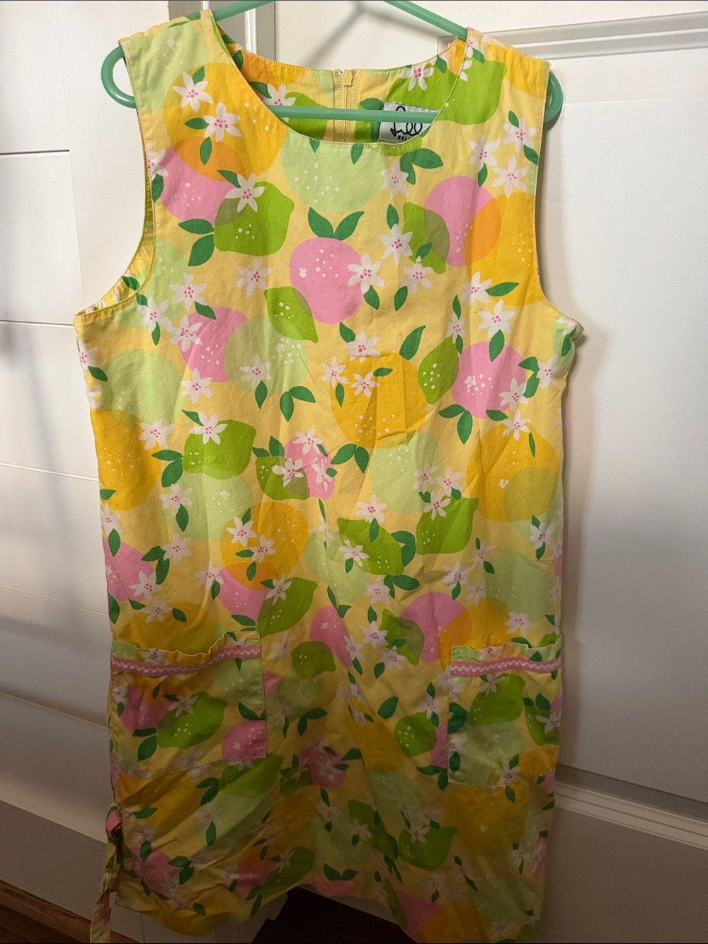 Lilly Pulitzer Yellow Shift Dress with Pink & Green Fruit Print